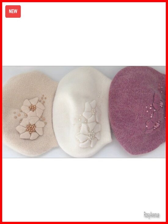 Women Winter Knit Beret Hat Rabbit Hair French Style Classic Warm Casual Beanie main image 4